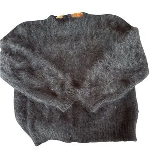 Black Crewneck Sweater with Fuzzy Texture
